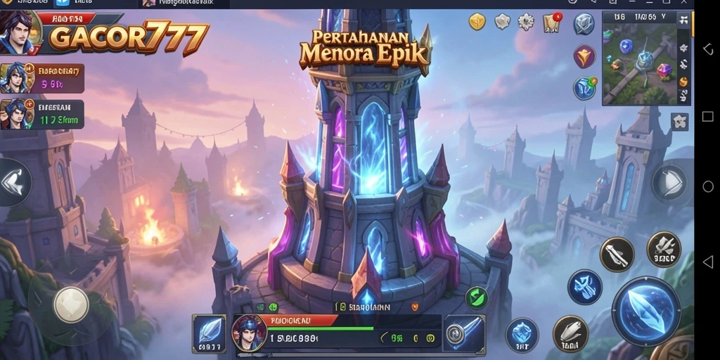 Tampilan gameplay GACOR777 dalam mode Tower Defense yang menegangkan.