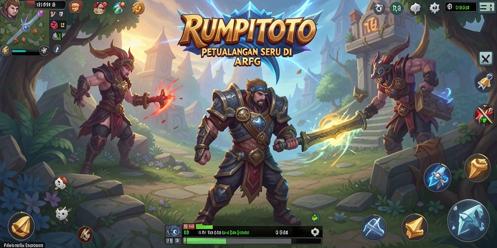 Tangkapan layar RUMPITOTO menunjukkan pertarungan epik dalam dunia fantasi.