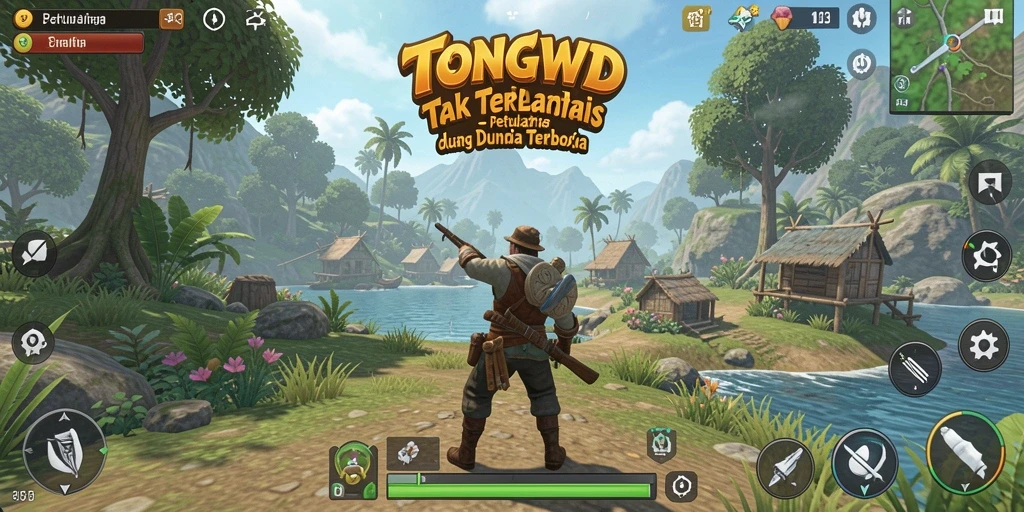 Screenshot TONGWD menampilkan karakter menjelajahi dunia terbuka yang indah.